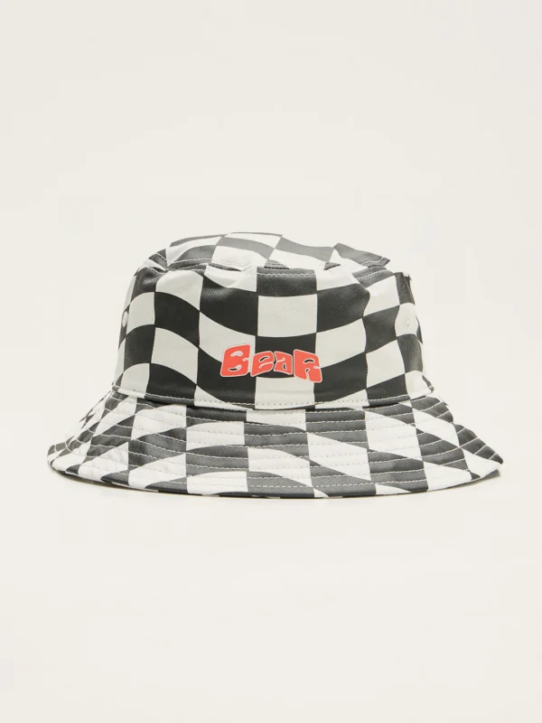 RODET White and Black Checkered All-over Printed Bucket Hat